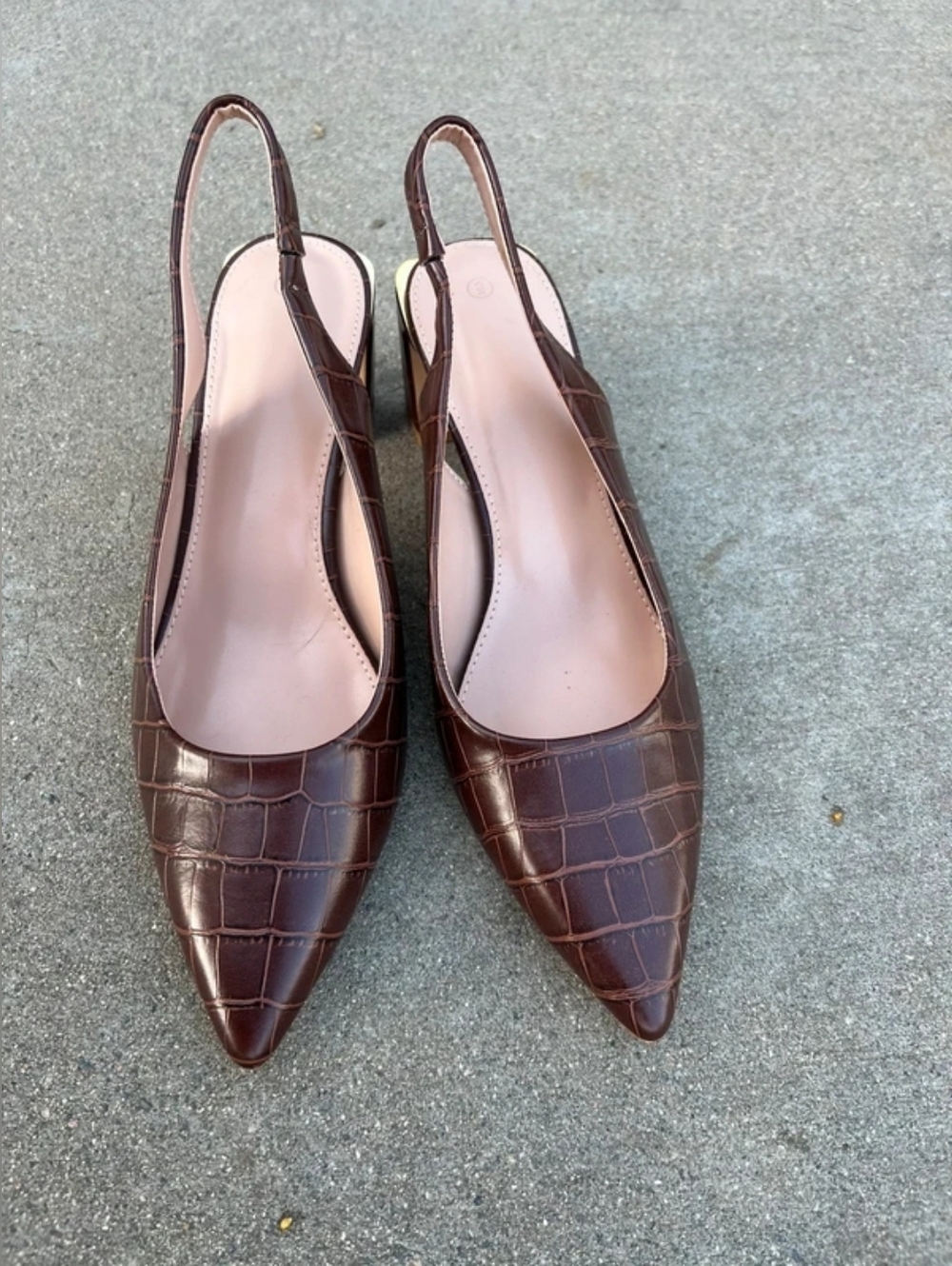 Women's Brown Croc-Embossed Slingback Pointed-Toe Flats